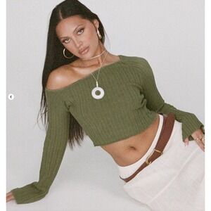 NWT Princess Polly Santorini Knit Top Khaki Green Ribbed  Knit Top Size 2